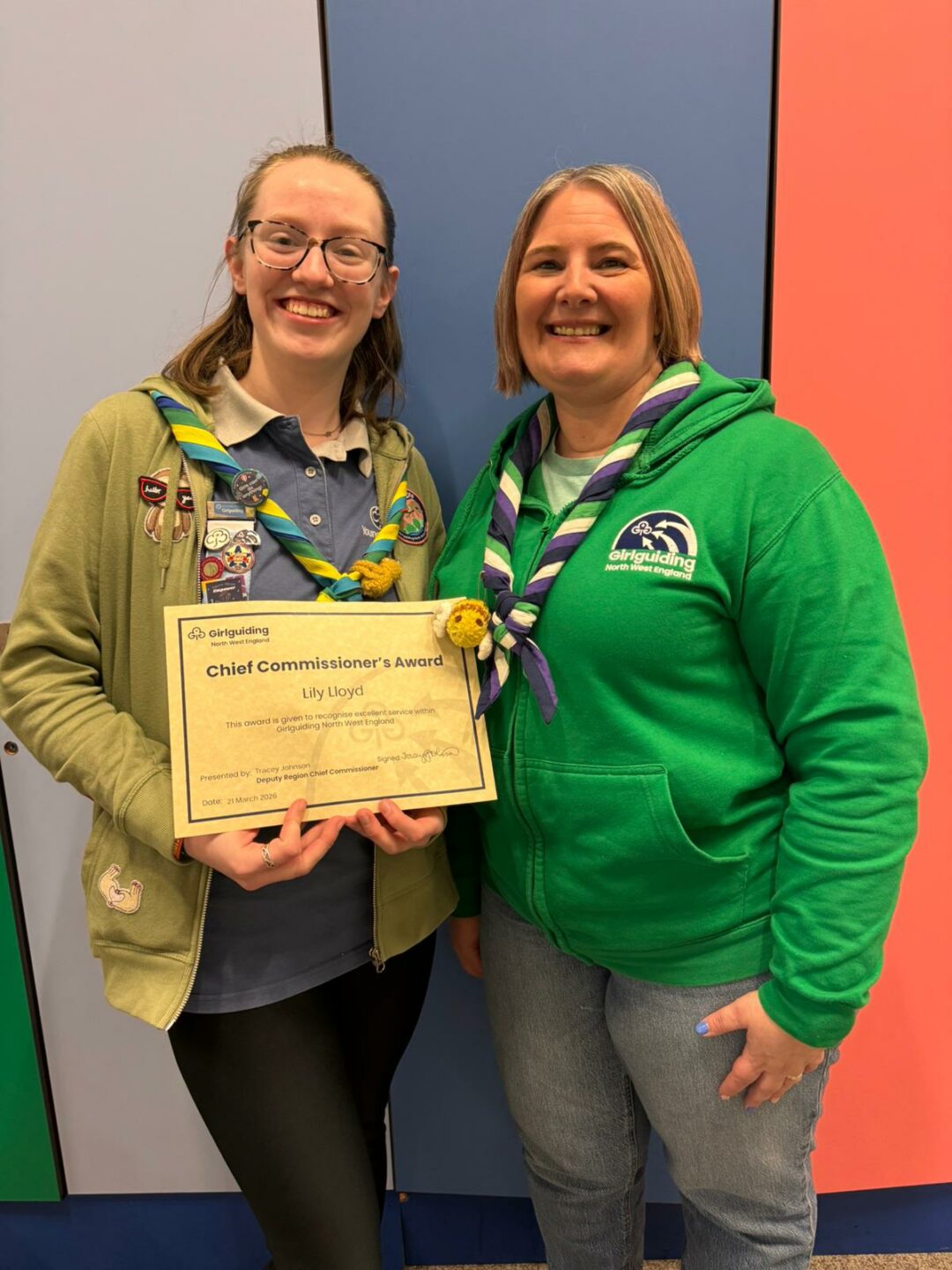 Image shows Lily receiving her Region Chiefs Award