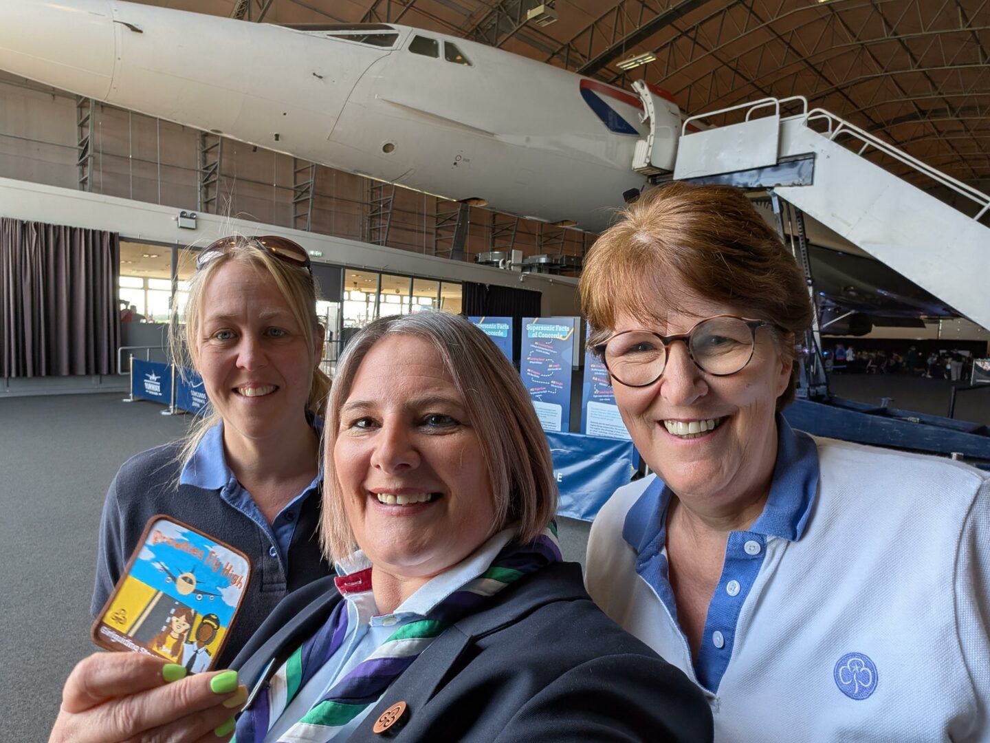 Chiefs at Work - Tracey and leaders at the Girlguiding Stockport 'Brownies Fly High' event at Manchester Airport Visitor Park, April 2026