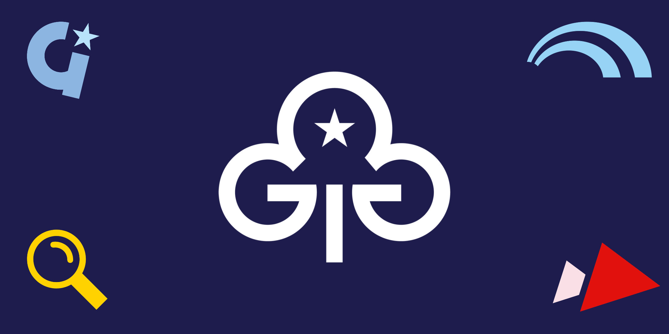 Image shows the Girlguiding trefoil and section icons on a plain dark blue background.
